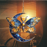 Vivid Tiffany Butterfly Moon Art Acrylic Suncatcher Stained Glass Effect Window Car Hanging Christmas Ornament Indoor Outdoor Decor Garden Sun Catcher Panel for Boho Lover for Women Mom Grandma