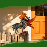 Art Deco Metal Rooster Garden Statue, Weatherproof Outdoor Indoor Decor - Painted Metal Sculpture with Hollow Design, Unique Gift for Housewarming Mother's Day Garden Enthusiasts Yard Housewarming