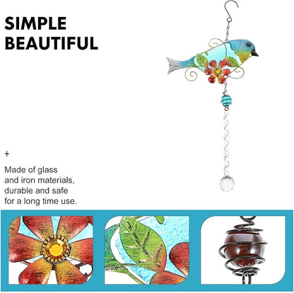 SHINEOFI Painted Songbird Glass and Iron Garden Hanging Ornament Outdoor Decorative Statue for Patio Window Sun Catcher with Crystal Accents Compact Garden Supplies Decor