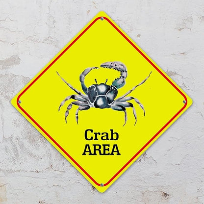 Warning Crab Area Metal Tin Sign Ocean Animal Caution Crossing Xing Street Sign Yellow Diamond Shape Funny Metal Sign For Indoor Outdoor Highway12x12in