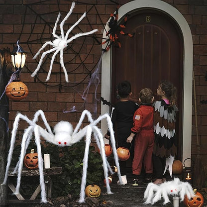 FOIMAS 3pcs Halloween Realistic Hairy Spider,Large White Scary Spiders Prop for Lawn Yard Wall Indoor Outdoor Halloween Party Decoration,59",35",12"