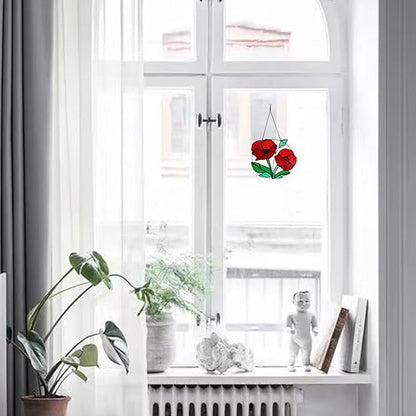 Red Flowers Stained Glass Window Hanging,Artificial Poppy Flower Suncatcher Wall Art Decor,Red Poppy Modern Artwork Hanging Decorations for Bedroom Living Room,Memorial Gift