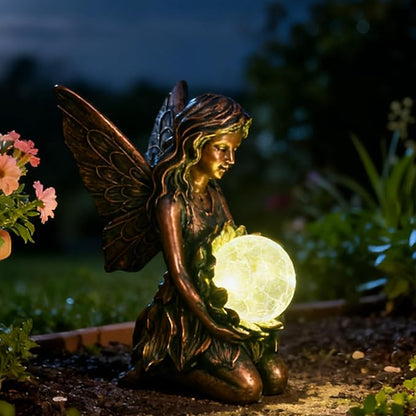 Suyorpe Garden Statues Outdoor Flower Fairy Decor,Solar Powered Outdoor Resin Statues-Patio Lawn Yard Porch, Funny Fairies Ornaments Figurines for Outside Garden Gifts,8.31 Inches Tall