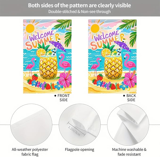 BlissYard Welcome Summer Garden Flag 12x18 Double Sided Flamingo Sunshine Hawaii Tropical Beach Holiday Garden Flags Welcome Summer Tropical Ocean Sea Yard Flag for Seasonal Outdoor Party Decoration