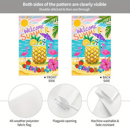 BlissYard Welcome Summer Garden Flag 12x18 Double Sided Flamingo Sunshine Hawaii Tropical Beach Holiday Garden Flags Welcome Summer Tropical Ocean Sea Yard Flag for Seasonal Outdoor Party Decoration