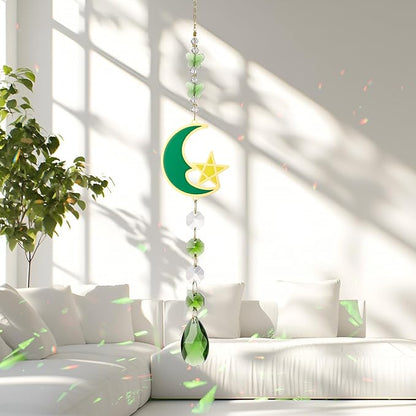Green Suncatcher, 15.5 Inch Crystal Sun Catcher Windows Hanging, Green Ornament Gift for Spring Home Decor Rainbow Sparkly Pendant