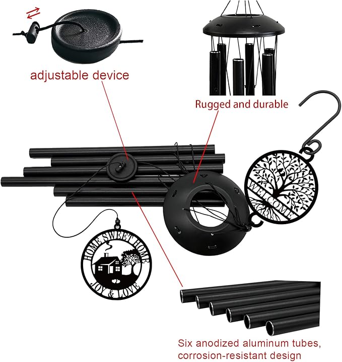 House Warming Gifts New Home, 37" Black Wind Chimes Housewarming Gifts, New Home Gift Ideas for Women Men Homeowners Couples Family Friends,Outdoor Decor for Patio,Garden,Yard