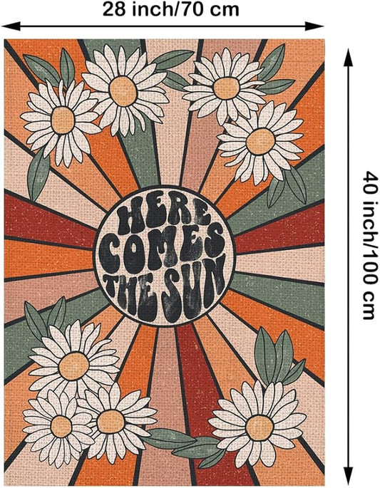 Summer House Flag Vintage Daisy Sun Vertical Double Sided Seasonal Farmhouse Yard Outdoor Decorations 28 x 40 Inch