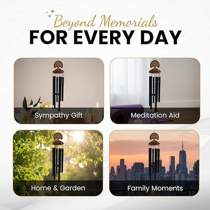 Outdoor Windchimes - Sympathy Gift for Loss of a Loved one, 36" Sympathy Gift Includes a Letter from Heaven & Keepsake Keychain, Deep Toned, Double Sided Engraving Hexagonal Pendant - Black