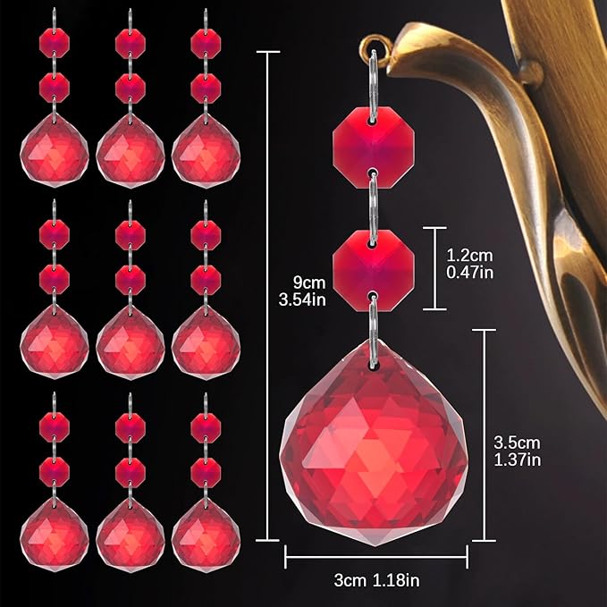 Pack of 10 Red Crystal Ball Prism 30mm Suncatcher Chandelier Prisms Part Decor Rainbow Maker
