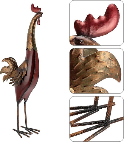 Zerodis Metal Rooster Garden Statue, Iron Chicken Sculpture Yard Art Lawn Ornament for Outdoor Garden Home Decor
