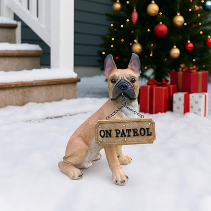 Outdoor French Bulldog Dog Statue with Interchangeable Welcome Sign and Detachable Solar Lantern –LED Light Garden Dog Sculpture Décor, Cute Puppy Design for Yard, Porch, Gift