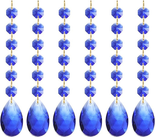 PATIKIL Teardrop Crystal Chandelier Pendants Beads, 6 Pack 160mm Length 38mm Chandelier Prisms Parts Ornaments Hanging Beads for DIY Arts Crafts Decoration, Blue