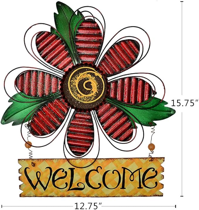 Welcome Sign for Front Door Decor Hanging Sign, Metal Flower Welcome Door Sign Wall Art Decor Hanging for Indoor Outdoor Patio Garden Yard Sign Porch Decoration 15.75X12.75In (3 Set)