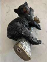 Black Bear Cub & Tree Faces Outdoor Decor - Statue with Stump Sculpture, Garden Peeker Tree Hugger Art for Outdoor Garden Decoration