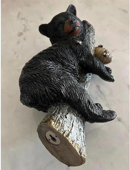Black Bear Cub & Tree Faces Outdoor Decor - Statue with Stump Sculpture, Garden Peeker Tree Hugger Art for Outdoor Garden Decoration