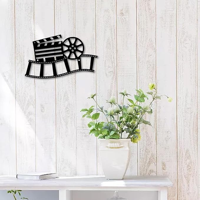 CREATCABIN Movie Reel Metal Wall Art Decor Wall Sculpture Hanging Decoration Sign Iron Outline Wall Art Black Rustic Decor Ornament Wall for Indoor Outside Living Room Home Office 12 x 7Inch
