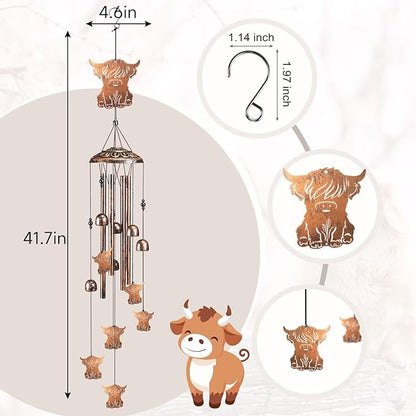 Highland Cow Wind Chimes for Outside,41" Metal Windchimes, Housewarming/Easter/Halloween/Festival/Birthday/Anniversary Highland Cow Gifts for Women/Men, Cow Decorations for Outside, Garden or Yard