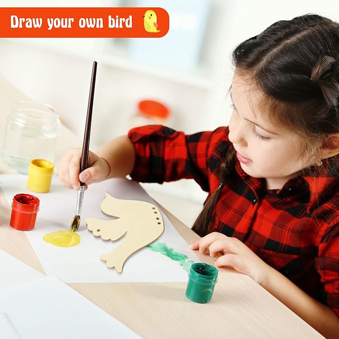 Taiyin 24 Pieces Bird Wooden Wind Chime Craft Kit for Kids DIY Make Your Own Wind Chimes Decorative Wooden Hanging for Classroom Outdoor Garden Patio Balcony Arts Crafts Supplies
