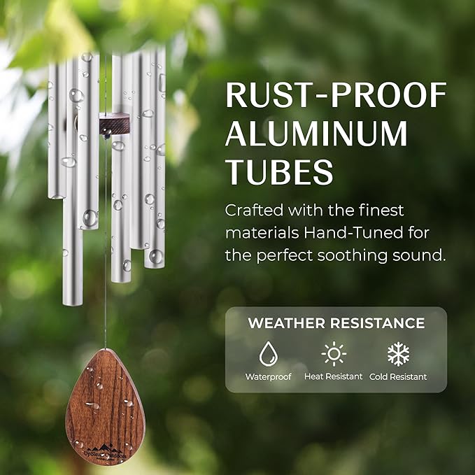 UpBlend Outdoors Wind Chimes for Outside, Gift for Mom, Deep Tone, Sympathy Gifts for Loss of Loved One, Patio Decoration, Memorial Windchimes, 38" Silver