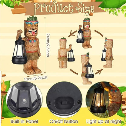 Tuanse 9.5" H Solar Tiki Statue Bar Decorations Outdoor Garden Patio Hawaiian Luau Tiki Figurine with Solar Lantern Light Tropical Summer Decor for Lawn Yard Pool Housewarming Birthday Funny Gift