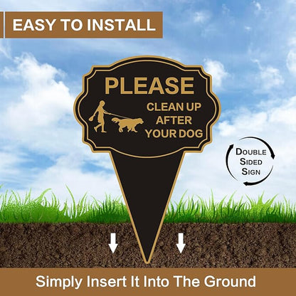 Double Sided Yard Sign,Clean Up After Your Dog Sign,14”X10” No Poop Signs For Lawn No Pooping Dog Signs For Yard With Integrated Stake,Easy Mounting,Outdoor Use(1PACK-Clean Up After Your Dog)