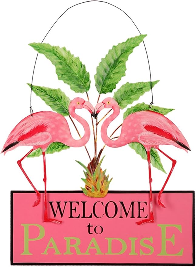 Sunset Vista Designs Kathy Hatch Pretty in Pink Flamingo Welcome to Paradise Sign, 14 by 10-Inch