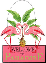 Sunset Vista Designs Kathy Hatch Pretty in Pink Flamingo Welcome to Paradise Sign, 14 by 10-Inch