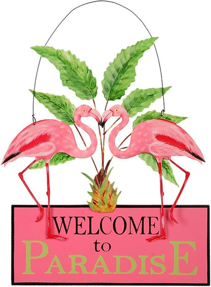 Sunset Vista Designs Kathy Hatch Pretty in Pink Flamingo Welcome to Paradise Sign, 14 by 10-Inch