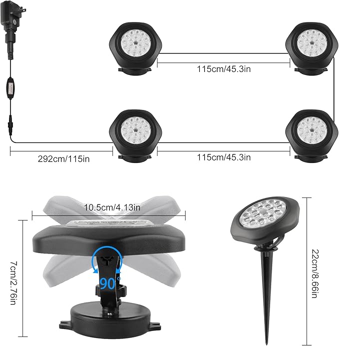 RGB Pond Lights,18 LED Underwater Submersible Fountain Light, Remote Control IP68 Waterproof Color Changing Spotlights Lighting for Fish Aquarium Tank Garden Yard Pool(Set of 4)