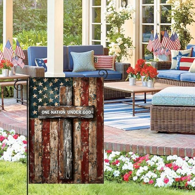 Patriotic American Garden Flag One Nation Under God Christian Flags for Outside 12x18 Double Sided Small 250 Anniversary USA 4th of July Independence Memorial Day Decor