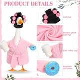 Shyyween Lady Porch Goose Outfits for 23'' Cement Plastic Geese Summer Statue Clothes Pink Bathrobe Coffee Cup Curlers for Outdoor Garden Lawn Yard Patio Decoration