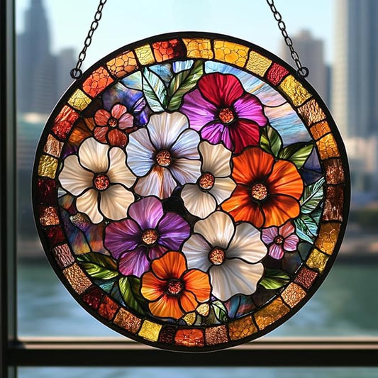 Colorful Poppies Acrylic Suncatcher Stained Glass Effect Window Car Hanging Christmas Ornament Indoor Outdoor Decor Garden Sun Catcher Panel for Floral Lover for Women Mom Grandma