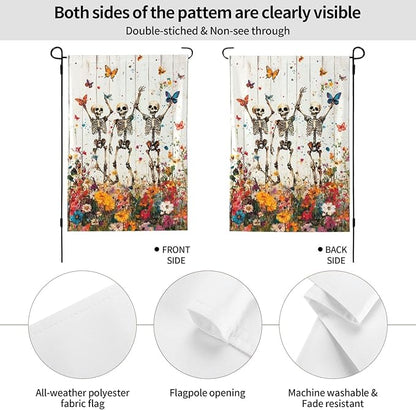 Skeleton Skull Wildflower Garden Flags 12×18 Inch Funny Double Sided Decorative Yard Banner Seasonal Flag for Outdoor Outside Decor
