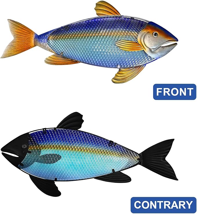 LIFFY Metal Fish Wall Decor,32“ Large Metal & Glass Tuna Artworks Home Decorative Ornaments,Indoor Outdoor Ocean Coastal Wall Hanging Decorations for Pool Garden Yard Patio