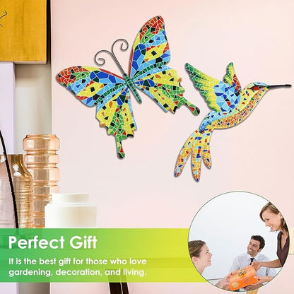 YLMFTNU 2Pcs Metal Wall Decor, Outdoor Wall Art Decor, 3D Hummingbird Wall, Art Hanging Wall, Colorful Garden Birds Sculpture, Wall Art Decorations for Bedroom Patio Yard 26x22cm