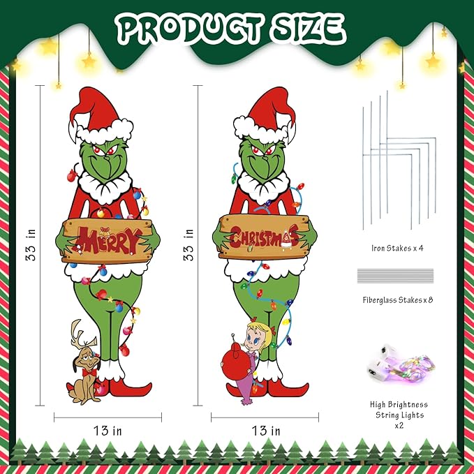 2 Pcs Large Christmas Outdoor Decorations with Metal Stakes Merry Christmas Yard Signs for Lawn, Garden Yard Decor