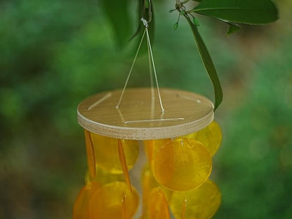 Capiz Shell Wind Chime for Outside 28” Sea Glass Wind Chime Ocean/Beach Themed Chime Gift for Women Mother’s Day Decoration Orange