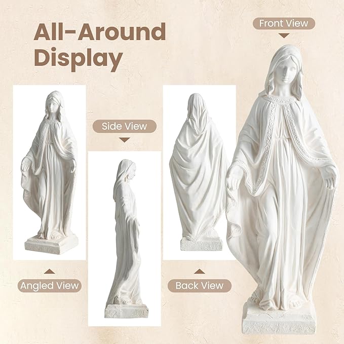 Giantex Virgin Mary Garden Statue 31.5", Blessed Mother Outdoor Religious Statue, Weather-Resistant MgO Catholic Sculptures Yard Decor for Lawn, Patio, Prayer Garden & Memorial, Distressed Ivory