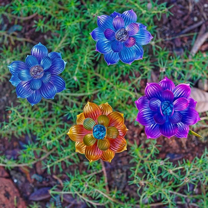 Viveta 4 Pack Flower Decorative Garden Stakes, Metal Flowers Outdoor Decor Metal Flower Sticks for Patio, Lawn, Yard Decorations
