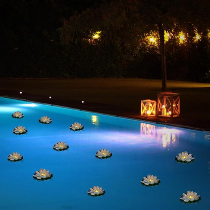 LACGO 12 PCS Waterproof Floating Lotus Light - Floating Flower Light Battery Operated Water Activated Warm White Pool Flower Lamp Wedding,Anniversary,Garden Decoration