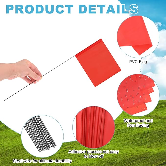 M METERXITY 20-Pack Blank Marking Flags, 15x5.1x4 Inch Waterproof Yard Flags Marking for Lawn/Garden/Irrigation/Landscape/Sprinkler/Survey/Dog Training/DIY [Red]