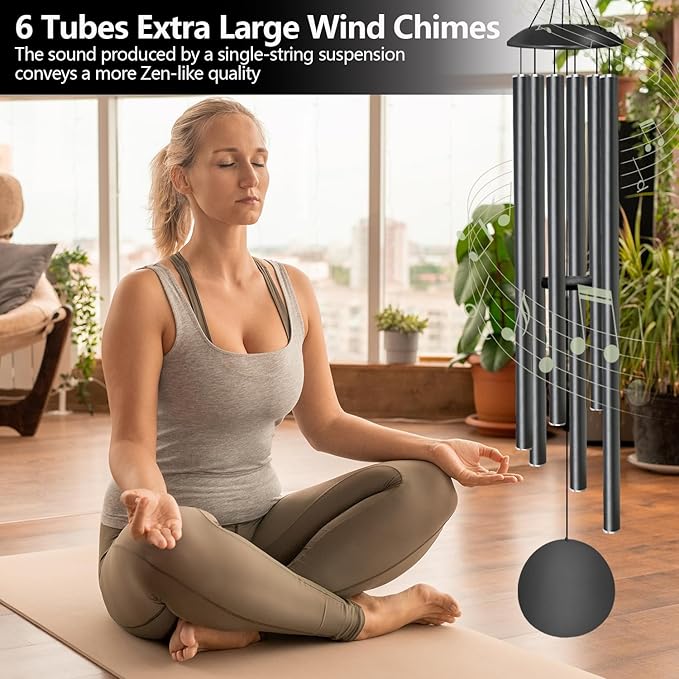 66" Large Wind Chimes for Outside - 6 Thicken Tubes Deep Tone Wind Chimes for Outdoor, Gifts for Memorial, Women, Mom, Grandma, Sympathy, Big Windchimes for Garden and Patio (Black)