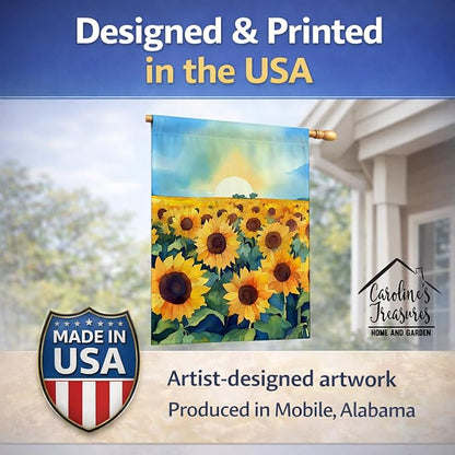 Caroline's Treasures Kansas Sunflowers in Watercolor House Flag Large Porch Sleeve Pole Decorative Outside Yard Banner Artwork Wall Hanging, Polyester, House Size, Multicolor