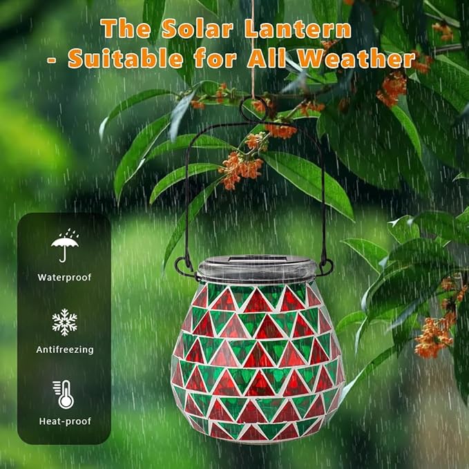 Starsoul 2 Pack Solar Lanterns Outdoor Waterproof, Vibrant Mosaic Hanging Solar Lights, Decorative Solar Lantern for Outside Garden Decor