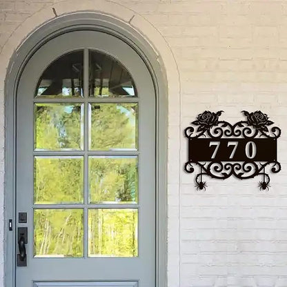 Personalized Gothic House Number metal Signs,Custom Address Number Metal Wall Art Decor,Black Plaques Outdoor wall Decorative Signage,Shed(8-30 Inches) (Rose A)
