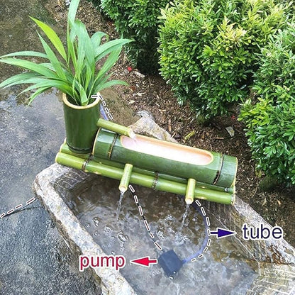 Bamboo Fountain Watergarden Handmade Pump Sculpture Statue Arts and Crafts Ornaments Waterfall Outdoor Japanese Pond Fish Tank Courtyard with Pump,40Cm Ornaments (55Cm)