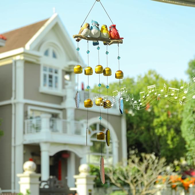 Taman Bird Wind Chime - 29" Wind Bell Valentine's Day Gift for Outside Indoor Cardinal,Blue Bird Decorative Bronze Wind Chime Memorial Sympathy Gift for Home, Outdoor, Yard, Patio,Garden Decor