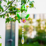 Stained Glass Metal Frog Suncatcher Crystals for Window Ornament - 17" Outdoor Fence Wall Art Decor, Rainbow Maker Hanging for Garden Yard Living Room Bedroom Patio Balcony