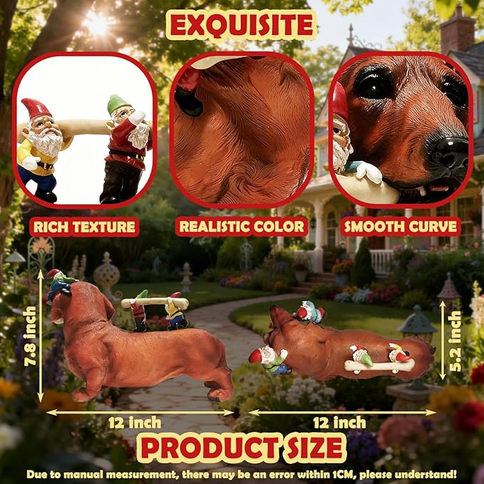 Sunthus Dachshund Garden Gnomes Statues Outdoor Funny Decorations Yard Weiner Decor